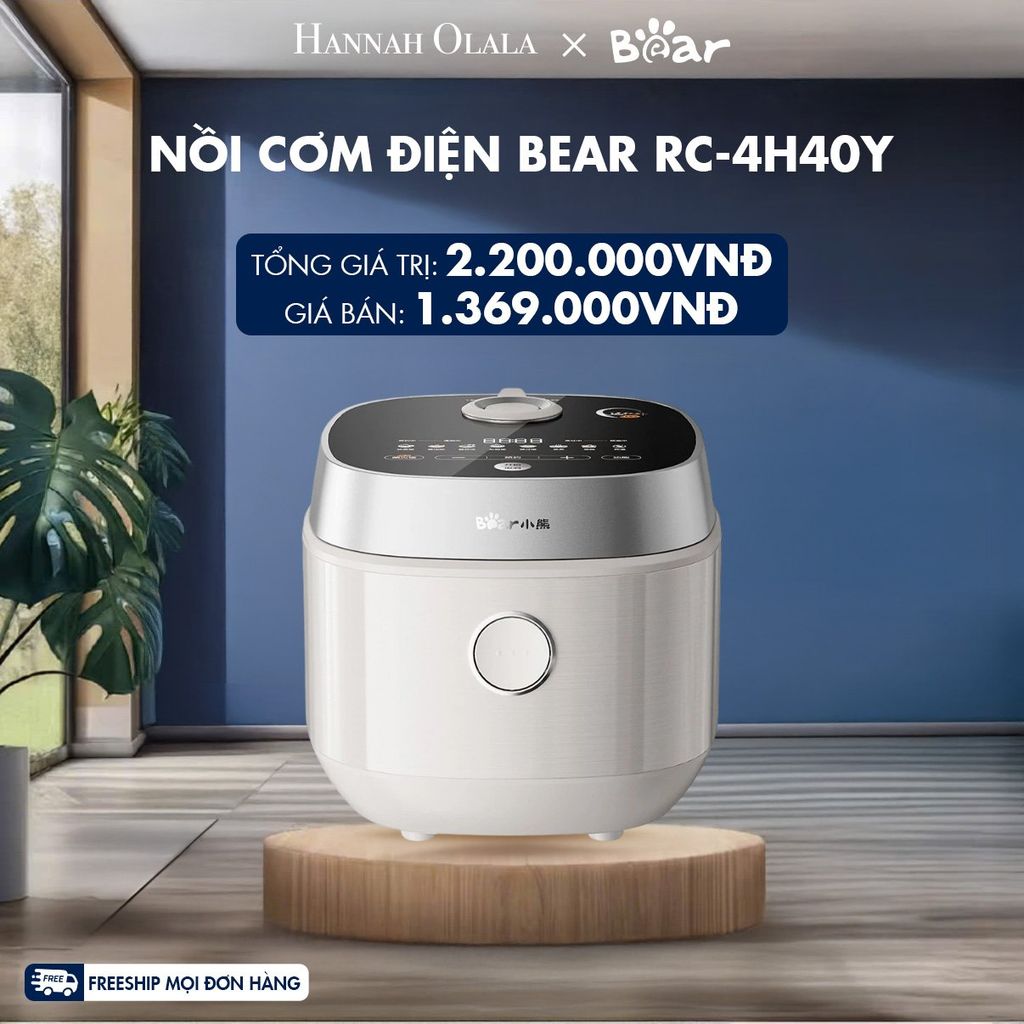  M220_DEAL 14: NỒI CƠM ĐIỆN BEAR RC-4H40Y CÔNG SUẤT 800W DUNG TÍCH 4L (1.5L VN) 