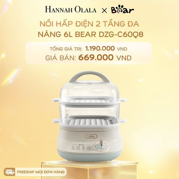  C561_DEAL 10: NỒI HẤP ĐIỆN 2 TẦNG ĐA NĂNG 6L BEAR DZG-C60Q8 