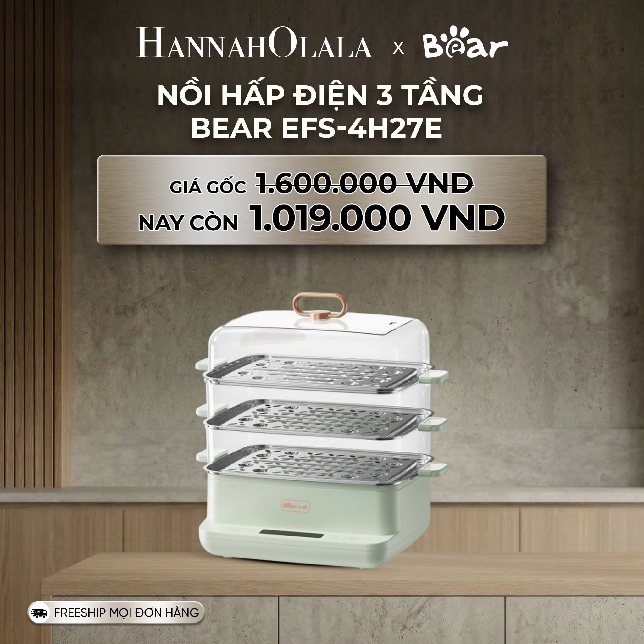 Nồi Hấp Điện Bear EFS-4H27E 3 Tầng