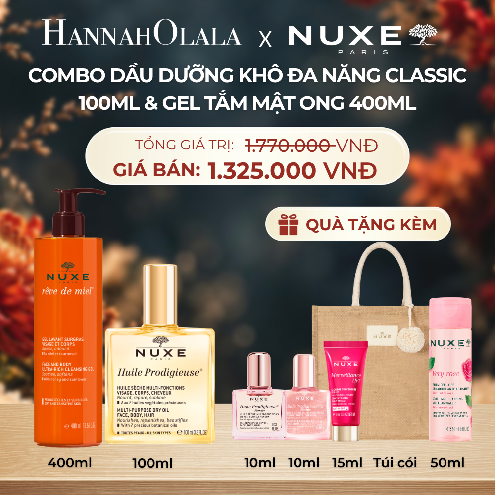  COMBO LÀM SẠCH & DƯỠNG ẨM NUXE: DẦU KHÔ ĐA NĂNG 100ML + GEL TẮM 400ML (CHỌN HƯƠNG) - DEAL 15 - A249 
