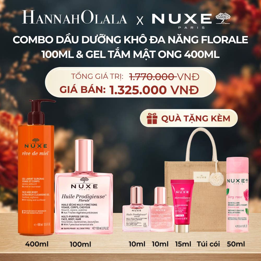  COMBO LÀM SẠCH & DƯỠNG ẨM NUXE: DẦU KHÔ ĐA NĂNG 100ML + GEL TẮM 400ML (CHỌN HƯƠNG) - DEAL 15 - A249 