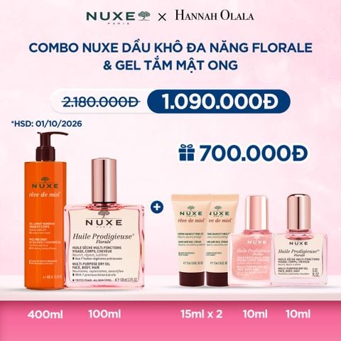  Deal 9: COMBO LÀM SẠCH & DƯỠNG ẨM NUXE: DẦU DƯỠNG 100ML + GEL TẮM 400ML 