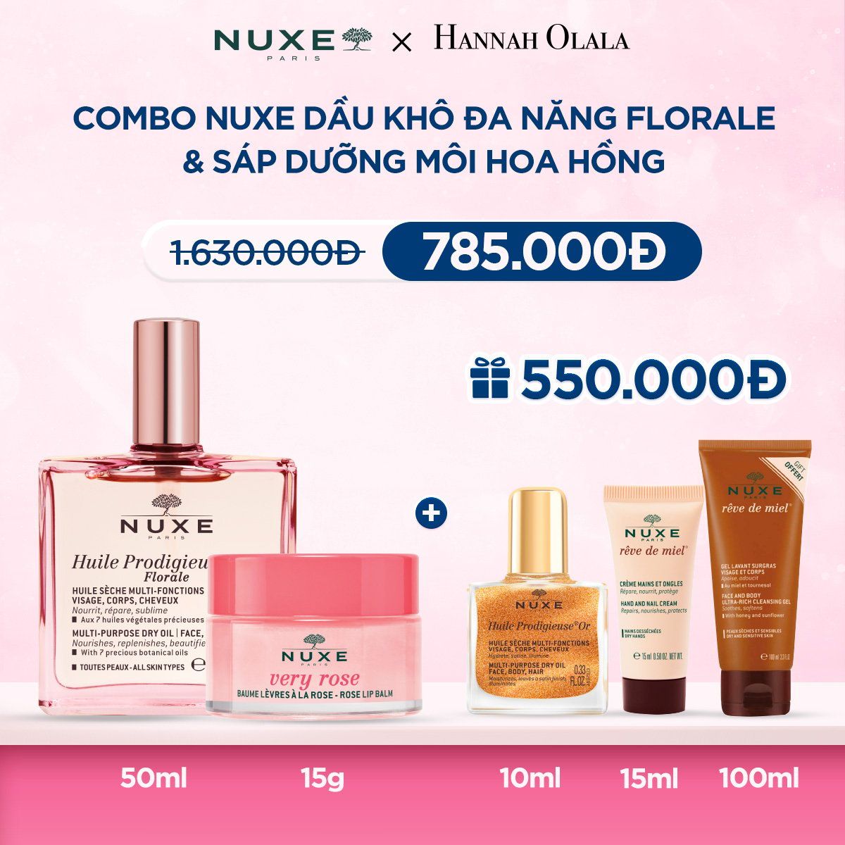  Deal 10: COMBO DƯỠNG DA & MÔI NUXE: DẦU DƯỠNG ĐA NĂNG 50ML + DƯỠNG MÔI 15G 