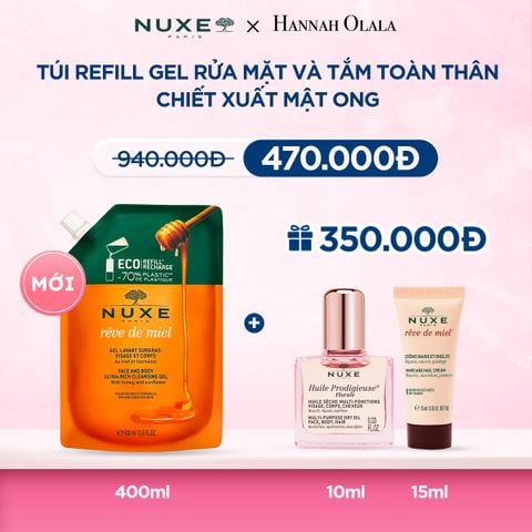  BACK UP DEAL 5: TÚI REFILL GEL RỬA MẶT VÀ TẮM TOÀN THÂN CHIẾT XUẤT MẬT ONG CHO DA KHÔ VÀ DA NHẠY CẢM NUXE REVE DE MIEL 400ML 