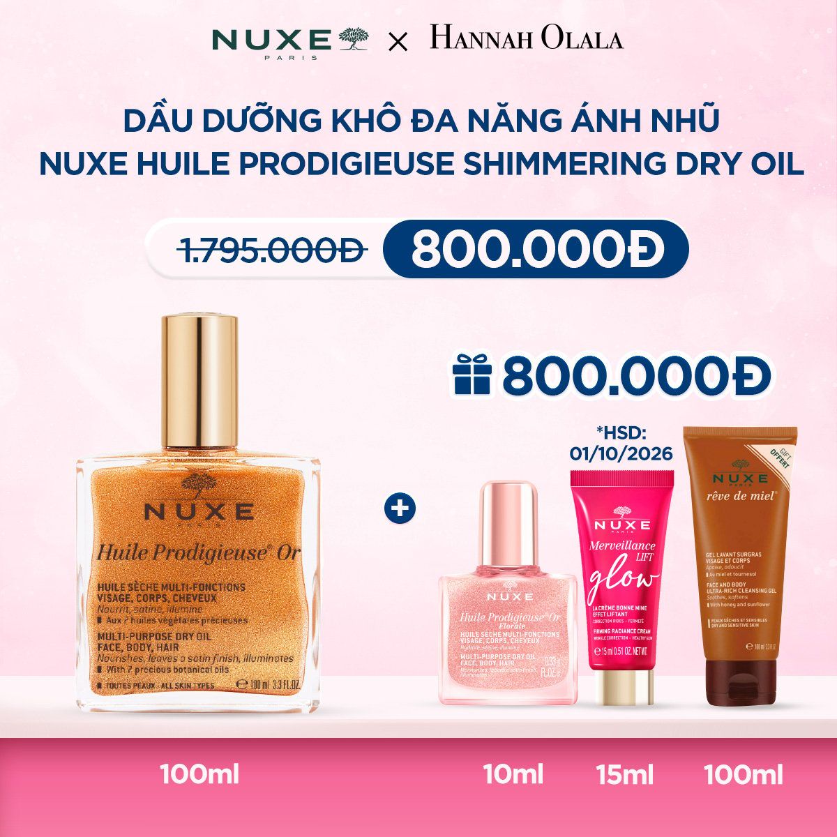  DEAL 2: DẦU DƯỠNG KHÔ ĐA NĂNG ÁNH NHŨ NUXE HUILE PRODIGIEUSE SHIMMERING DRY OIL 100ML 