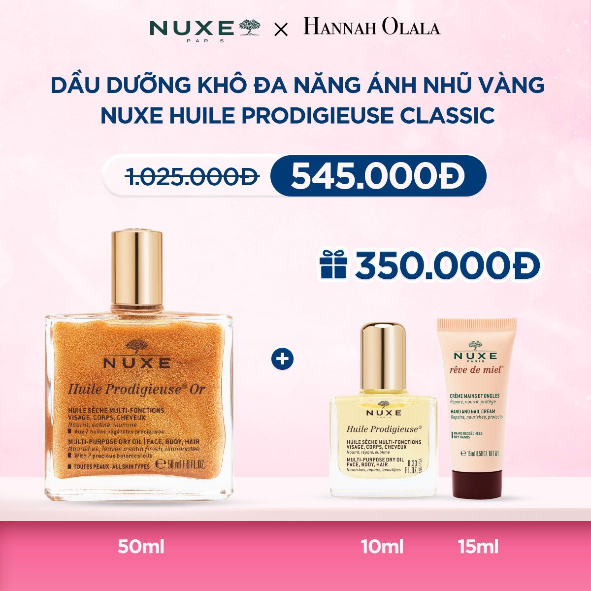  DEAL 4: DẦU DƯỠNG KHÔ ĐA NĂNG ÁNH NHŨ NUXE HUILE PRODIGIEUSE SHIMMERING DRY OIL 50ML 