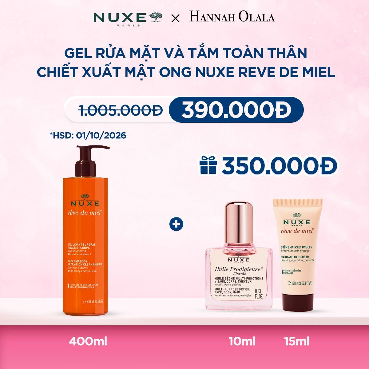  DEAL 5: GEL RỬA MẶT VÀ TẮM TOÀN THÂN CHIẾT XUẤT MẬT ONG CHO DA KHÔ VÀ DA NHẠY CẢM NUXE REVE DE MIEL 400ML 