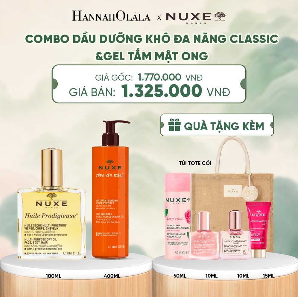  COMBO LÀM SẠCH & DƯỠNG ẨM NUXE: DẦU KHÔ ĐA NĂNG 100ML + GEL TẮM 400ML (CHỌN HƯƠNG) - DEAL 15 - A249 
