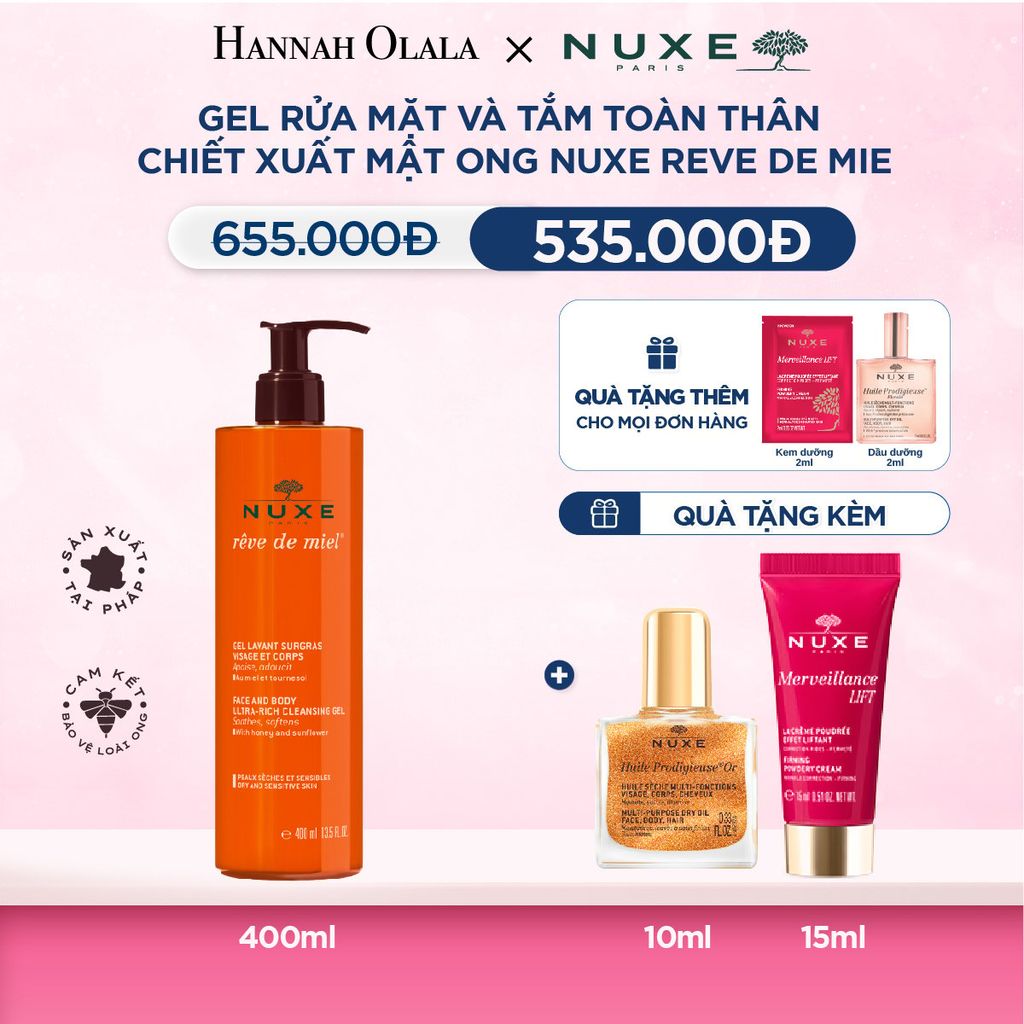  M35_DEAL 5: GEL RỬA MẶT VÀ TẮM TOÀN THÂN TỪ MẬT ONG NUXE REVE DE MIEL 400ML 