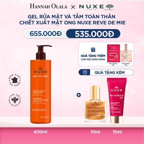  M35_DEAL 5: GEL RỬA MẶT VÀ TẮM TOÀN THÂN TỪ MẬT ONG NUXE REVE DE MIEL 400ML 