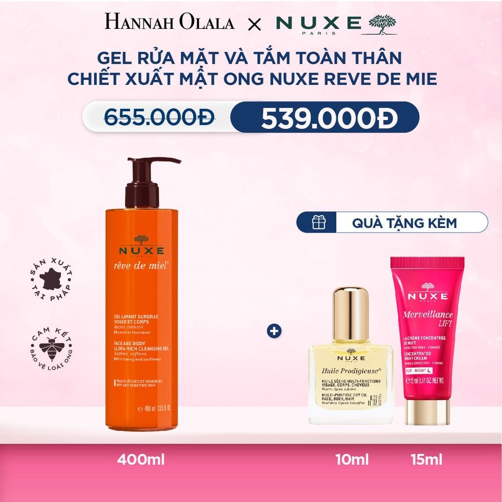  DEAL 5: GEL RỬA MẶT VÀ TẮM TOÀN THÂN TỪ MẬT ONG NUXE REVE DE MIEL 400ML 
