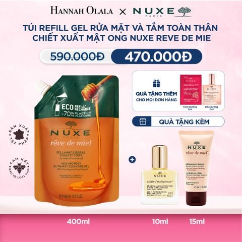  M36_DEAL 6: TÚI REFILL GEL RỬA MẶT VÀ TẮM TOÀN THÂN TỪ MẬT ONG NUXE REVE DE MIEL 400ML 