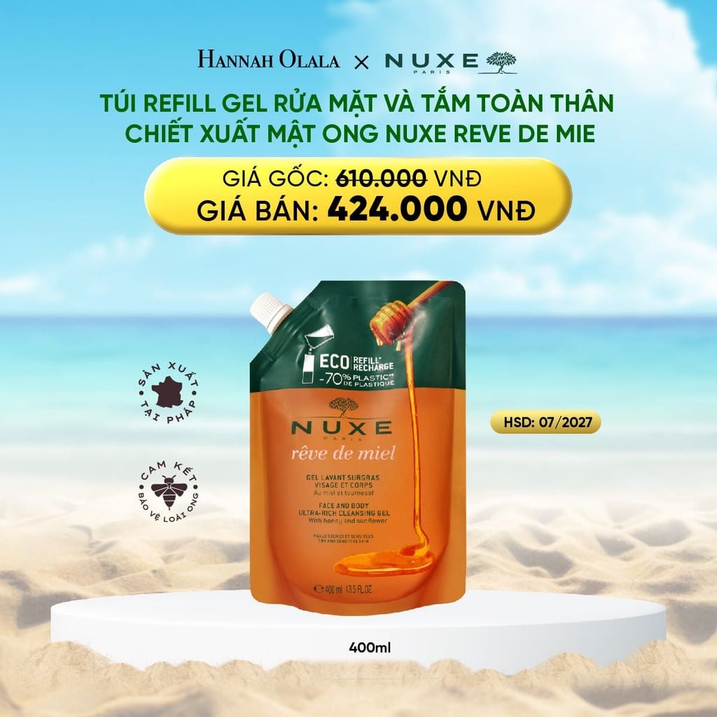  DEAL 9: TÚI REFILL GEL RỬA MẶT VÀ TẮM TOÀN THÂN TỪ MẬT ONG NUXE REVE DE MIEL 400ML 