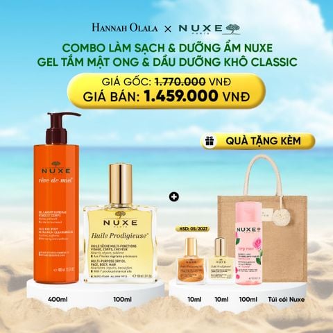  DEAL 13: COMBO LÀM SẠCH & DƯỠNG ẨM NUXE: DẦU KHÔ ĐA NĂNG 100ML + GEL TẮM 400ML (CHỌN HƯƠNG) 