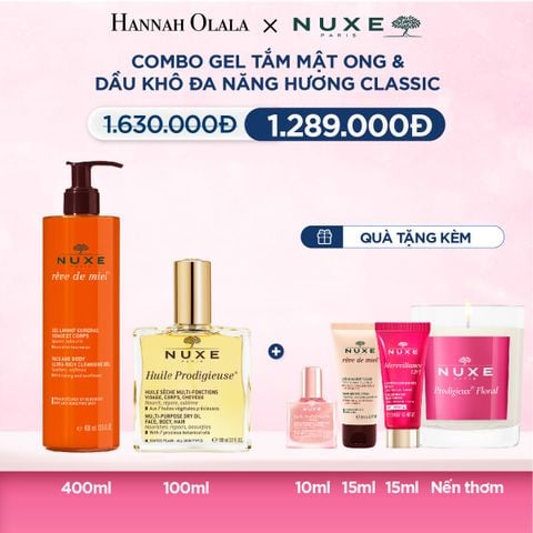  Deal 11: COMBO LÀM SẠCH & DƯỠNG ẨM NUXE: DẦU KHÔ ĐA NĂNG 100ML + GEL TẮM 400ML (CHỌN HƯƠNG) 