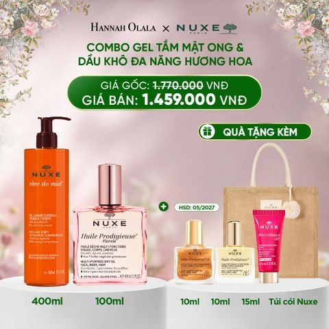 DEAL 11: COMBO LÀM SẠCH & DƯỠNG ẨM NUXE: DẦU KHÔ ĐA NĂNG 100ML + GEL TẮM 400ML (CHỌN HƯƠNG) 