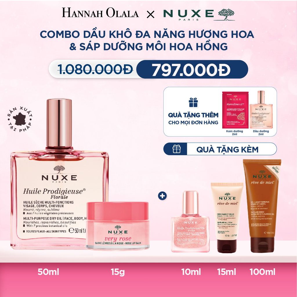  M24_DEAL 12: COMBO DƯỠNG DA & MÔI NUXE: DẦU KHÔ ĐA NĂNG 50ML + DƯỠNG MÔI 15G (CHỌN HƯƠNG) 