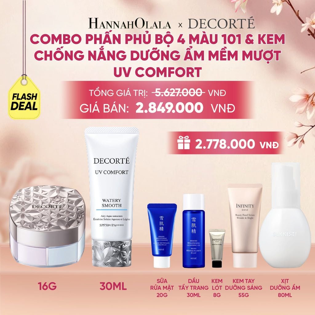  COMBO PHẤN PHỦ 4 MÀU 101 & KEM CHỐNG NẮNG DECORTÉ UV COMFORT (BẢN MỚI) - A741 