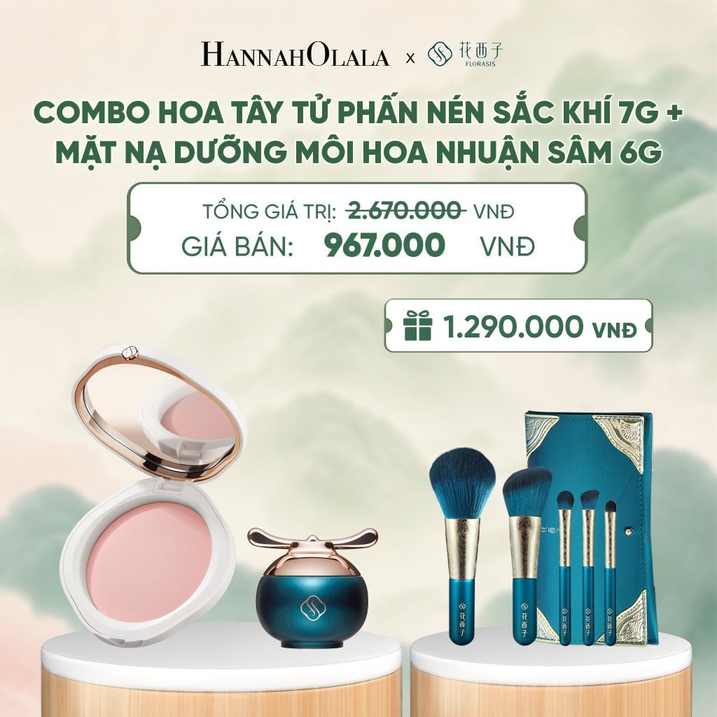  COMBO HOA TÂY TỬ PHẤN NÉN SẮC KHÍ 7G + MẶT NẠ DƯỠNG MÔI HOA NHUẬN SÂM 6G - A5025 