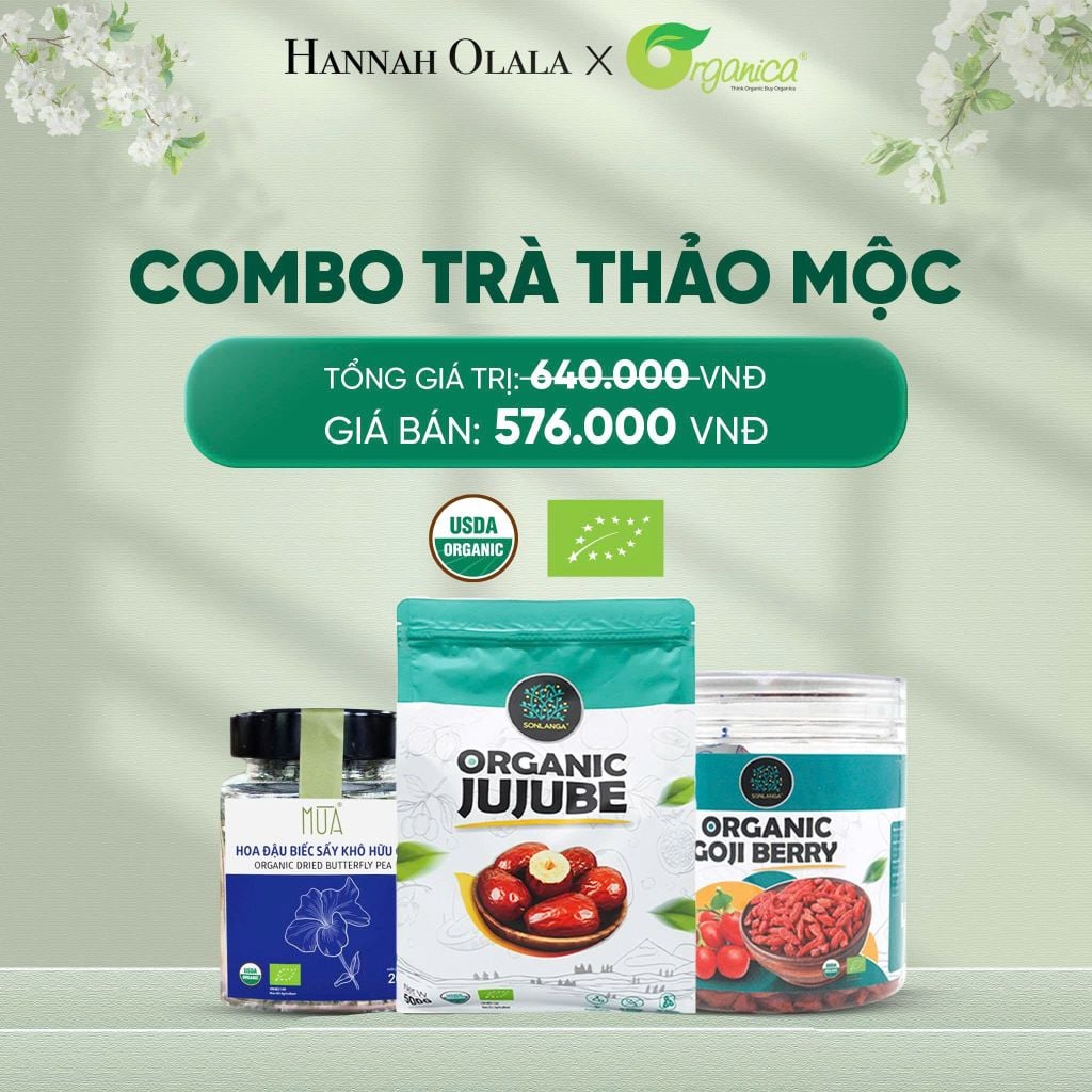  DEAL 11: COMBO TRÀ THẢO MỘC 1 X TÁO ĐỎ HỮU CƠ SONLANGA 500GR 1 X KỶ TỬ HỮU CƠ SONLANGA 200GR 1X HOA ĐẠU BIẾC MÙA 20GR 