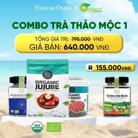  DEAL 6: COMBO TRÀ THẢO MỘC 1 X TÁO ĐỎ HỮU CƠ SONLANGA 500GR 1 X KỶ TỬ HỮU CƠ SONLANGA 200GR 1X HOA ĐẠU BIẾC MÙA 20GR 