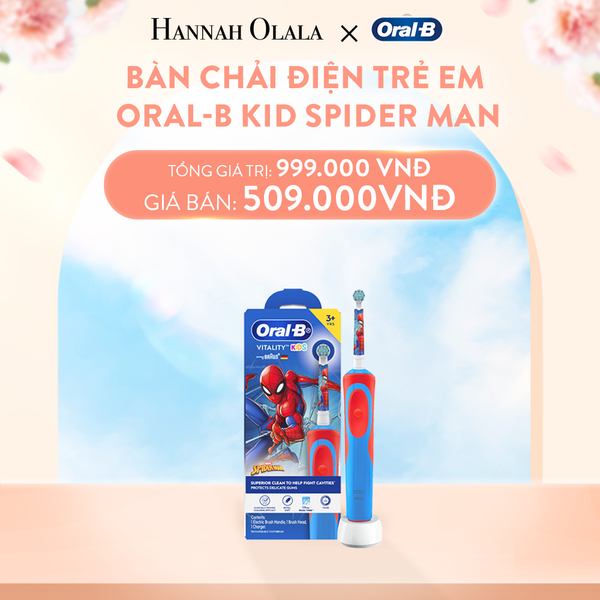  A629_DEAL 2: BÀN CHẢI ĐIỆN TRẺ EM ORAL-B VITALITY CHO TRẺ TỪ 3 TUỔI TRỞ LÊN VỚI LÔNG CHẢI NHỎ MỀM MỊN SPIDERMAN CHO BÉ TRAI 