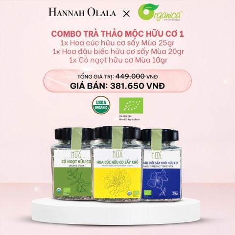  E1034_DEAL 16: COMBO TRÀ THẢO MỘC HỮU CƠ 1: 1 HOA CÚC HỮU CƠ SẤY MÙA 25GR, 1 HOA ĐẬU BIẾC HỮU CƠ SẤY MÙA 20GR, 1 CỎ NGỌT HỮU CƠ MÙA 10GR 