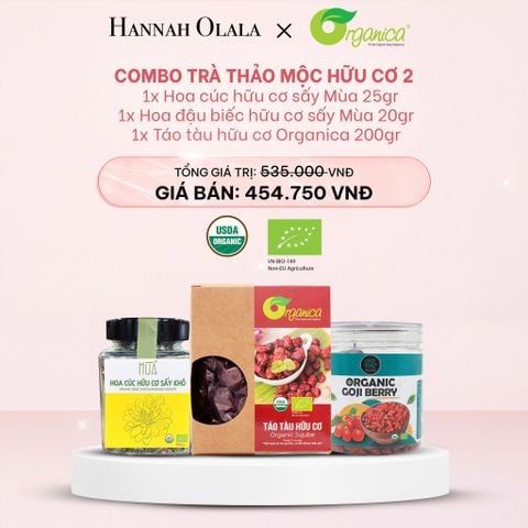  E1035_DEAL 17: COMBO TRÀ THẢO MỘC HỮU CƠ 2: 1 HOA CÚC HỮU CƠ SẤY MÙA 25GR, 1 KỶ TỬ HỮU CƠ SONLANGA 200GR, 1 TÁO TÀU HỮU CƠ ORGANICA 200GR 