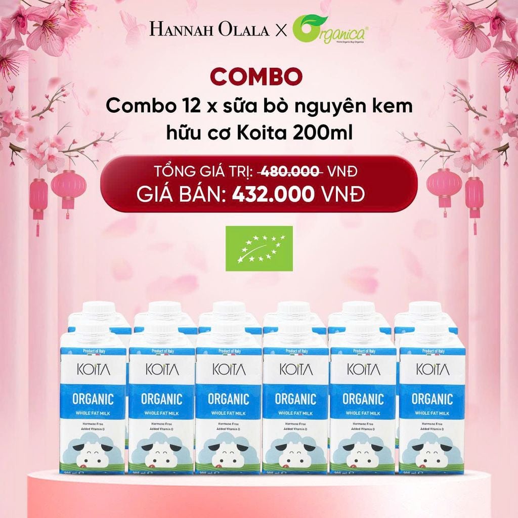  DEAL 13: COMBO 12 X SỮA BÒ NGUYÊN KEM HỮU CƠ KOITA 200ML 