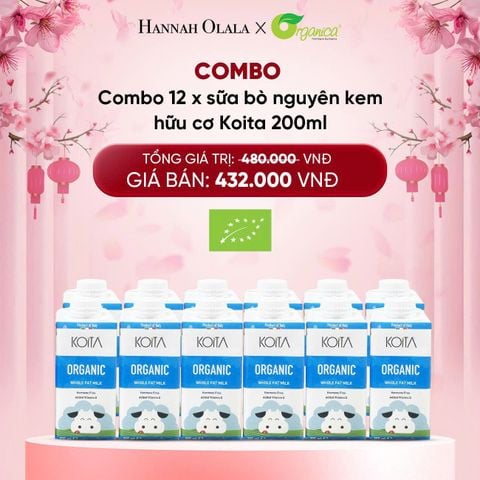  DEAL 13: COMBO 12 X SỮA BÒ NGUYÊN KEM HỮU CƠ KOITA 200ML 