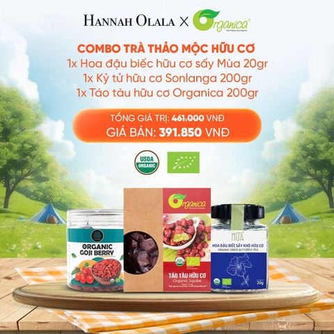  E92_DEAL 7: COMBO TRÀ THẢO MỘC HỮU CƠ 1X HOA ĐẬU BIẾC HỮU CƠ SẤY MÙA 20GR 1X KỶ TỬ HỮU CƠ SONLANGA 200GR 1X TÁO TÀU HỮU CƠ ORGANICA 200GR 
