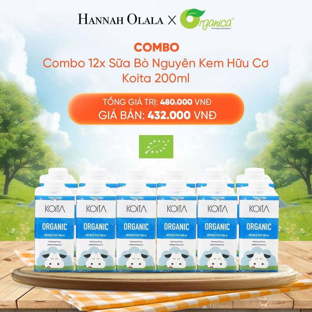  DEAL 9: COMBO 12 X SỮA BÒ NGUYÊN KEM HỮU CƠ KOITA 200ML 
