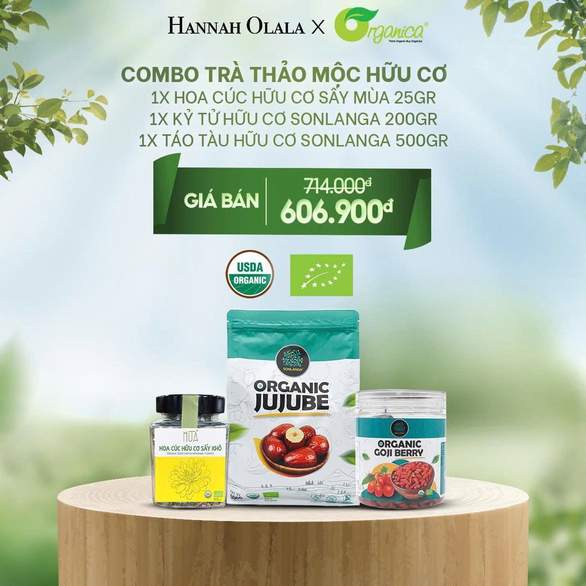  E36_DEAL 17: COMBO TRÀ THẢO MỘC HỮU CƠ (HOA CÚC HỮU CƠ SẤY MÙA 25GR, KỶ TỬ HỮU CƠ SONLANGA 200GR, TÁO TÀU HỮU CƠ SONLANGA 500GR) 