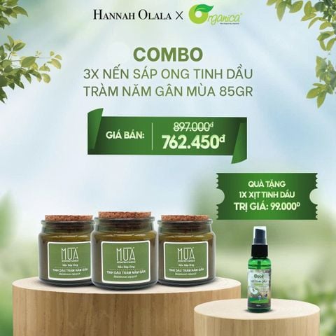  E42_DEAL 6: COMBO 3 X NẾN SÁP ONG TINH DẦU TRÀM NĂM GÂN MÙA 85GR 
