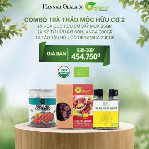  E45_DEAL 9: COMBO TRÀ THẢO MỘC HỮU CƠ 2 (HOA CÚC HỮU CƠ SẤY MÙA 25GR, KỶ TỬ HỮU CƠ SONLANGA 200GR, TÁO TÀU HỮU CƠ ORGANICA 200GR) 
