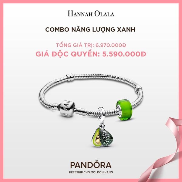  A161_DEAL 120: PANDORA COMBO NĂNG LƯỢNG XANH [ 1 VÒNG TAY + 2 CHARM ] 