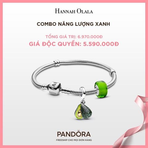  A161_DEAL 120: PANDORA COMBO NĂNG LƯỢNG XANH [ 1 VÒNG TAY + 2 CHARM ] 