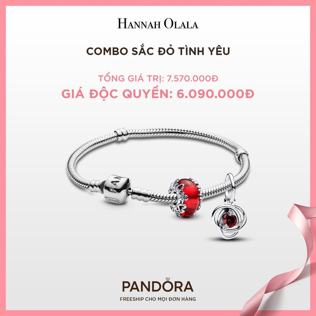  A166_DEAL 121: PANDORA COMBO SẮC ĐỎ TÌNH YÊU [ 1 VÒNG & 2 CHARM ] 