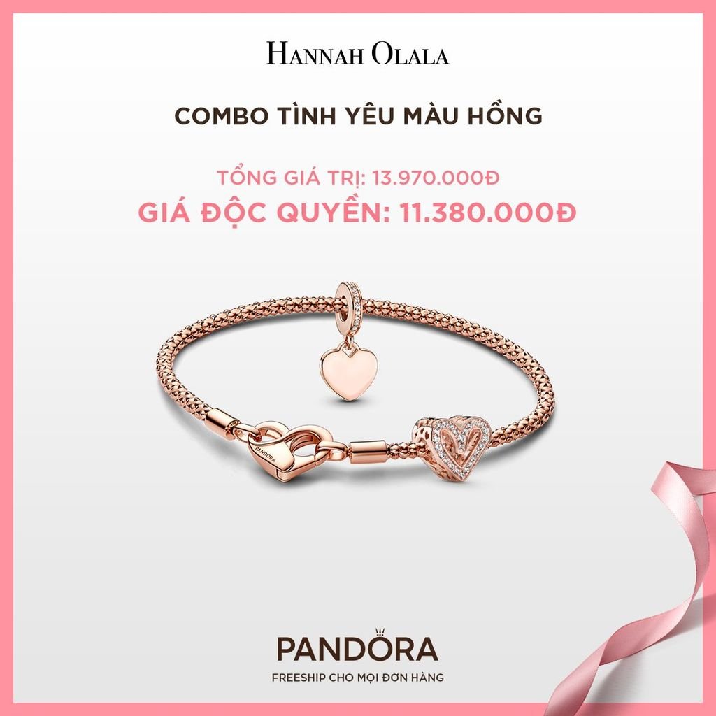  A203_DEAL 132: PANDORA COMBO TÌNH YÊU MÀU HỒNG [ 1 VÒNG & 2 CHARM ] 
