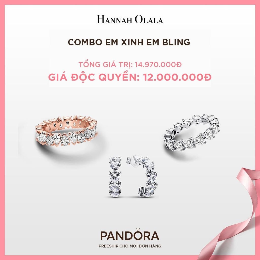  A239_DEAL 141: PANDORA COMBO EM XINH EM BLING [ 2 NHẪN & 1 BÔNG TAI ] 