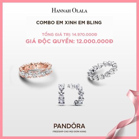  A239_DEAL 141: PANDORA COMBO EM XINH EM BLING [ 2 NHẪN & 1 BÔNG TAI ] 
