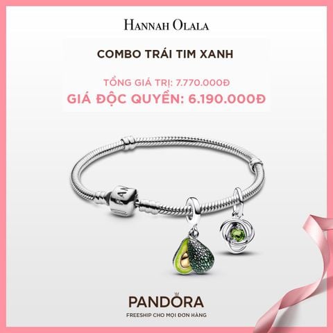  A122_DEAL 110: PANDORA COMBO TRÁI TIM XANH [ 1 VÒNG TAY & 2 CHARM ] 