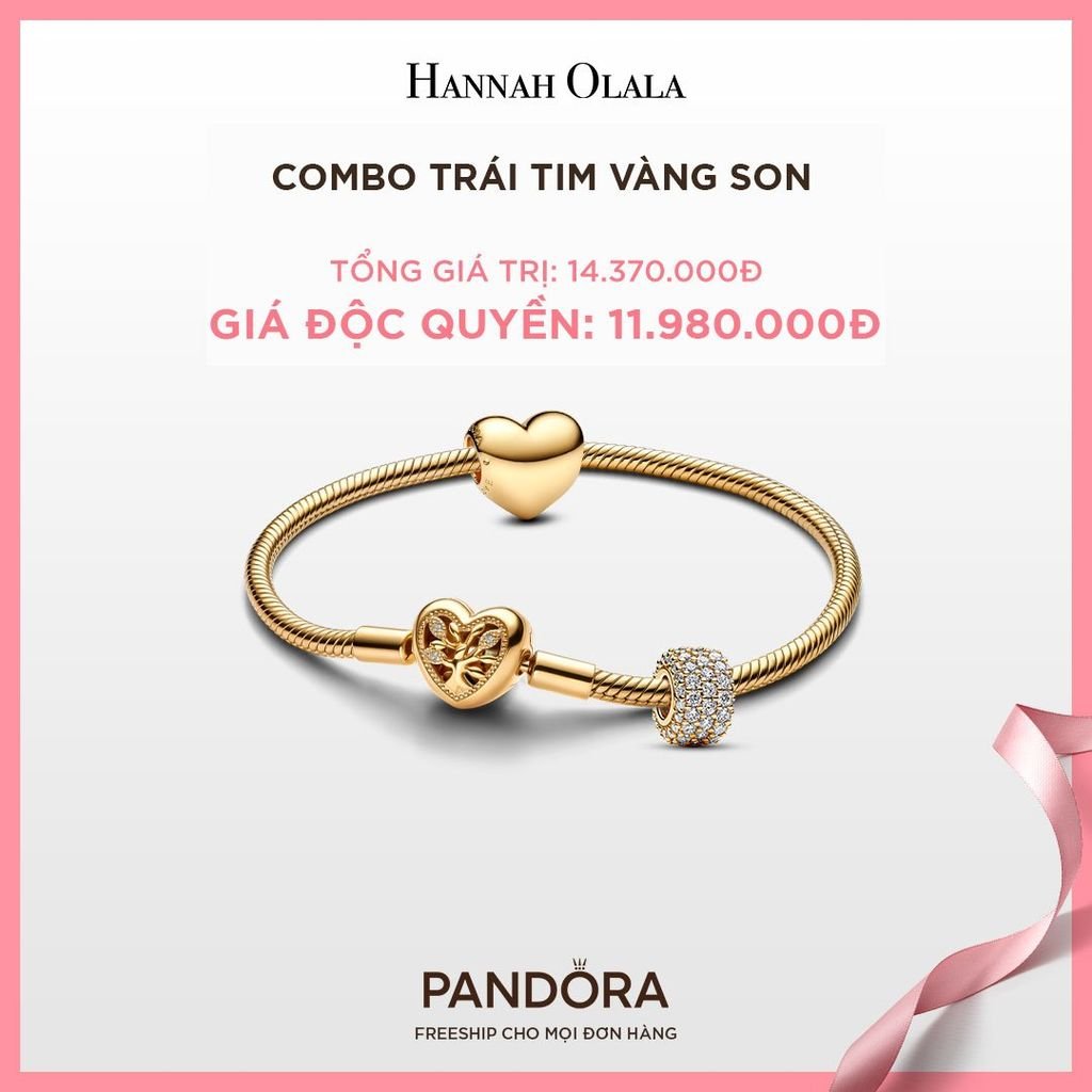  A135_DEAL 114: PANDORA COMBO TRÁI TIM VÀNG SON [ 1 VÒNG TAY & 2 CHARM ] 