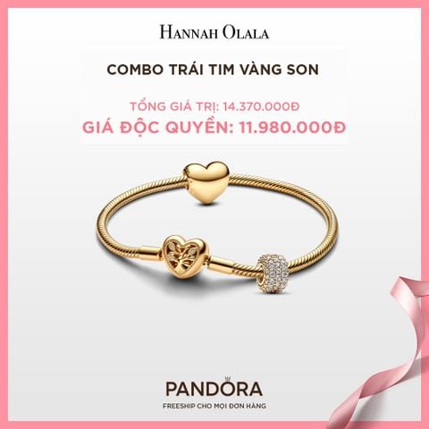  A135_DEAL 114: PANDORA COMBO TRÁI TIM VÀNG SON [ 1 VÒNG TAY & 2 CHARM ] 