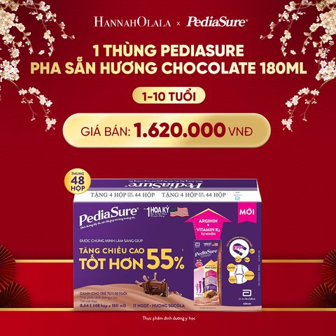  A48_DEAL 10: 1 THÙNG 48 HỘP PEDIASURE HƯƠNG CHOCOLATE 180ML 