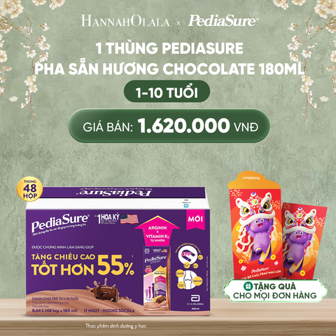  D685_DEAL 10: [TẶNG BAO LÌ XÌ] 1 THÙNG 48 HỘP PEDIASURE HƯƠNG CHOCOLATE 180ML 