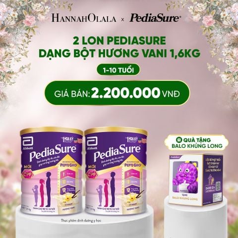 DEAL 11: [TẶNG BALO KHỦNG LONG TÍM] 2 LON PEDIASURE DẠNG BỘT HƯƠNG VANI 1,6KG 