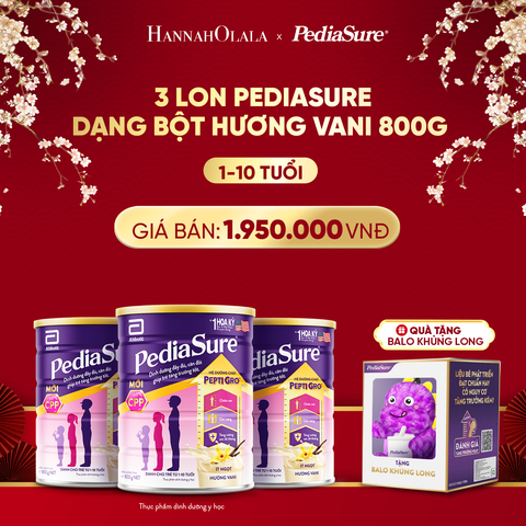  A59_DEAL 13: [TẶNG BALO KHỦNG LONG TÍM] 3 LON PEDIASURE DẠNG BỘT HƯƠNG VANI 800G 