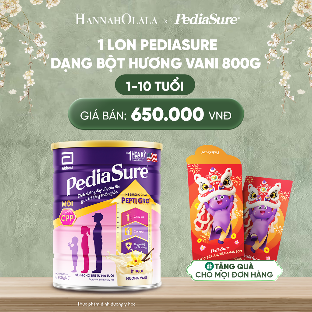  DEAL 1: [TẶNG BAO LÌ XÌ] 1 LON PEDIASURE DẠNG BỘT HƯƠNG VANI 800G 