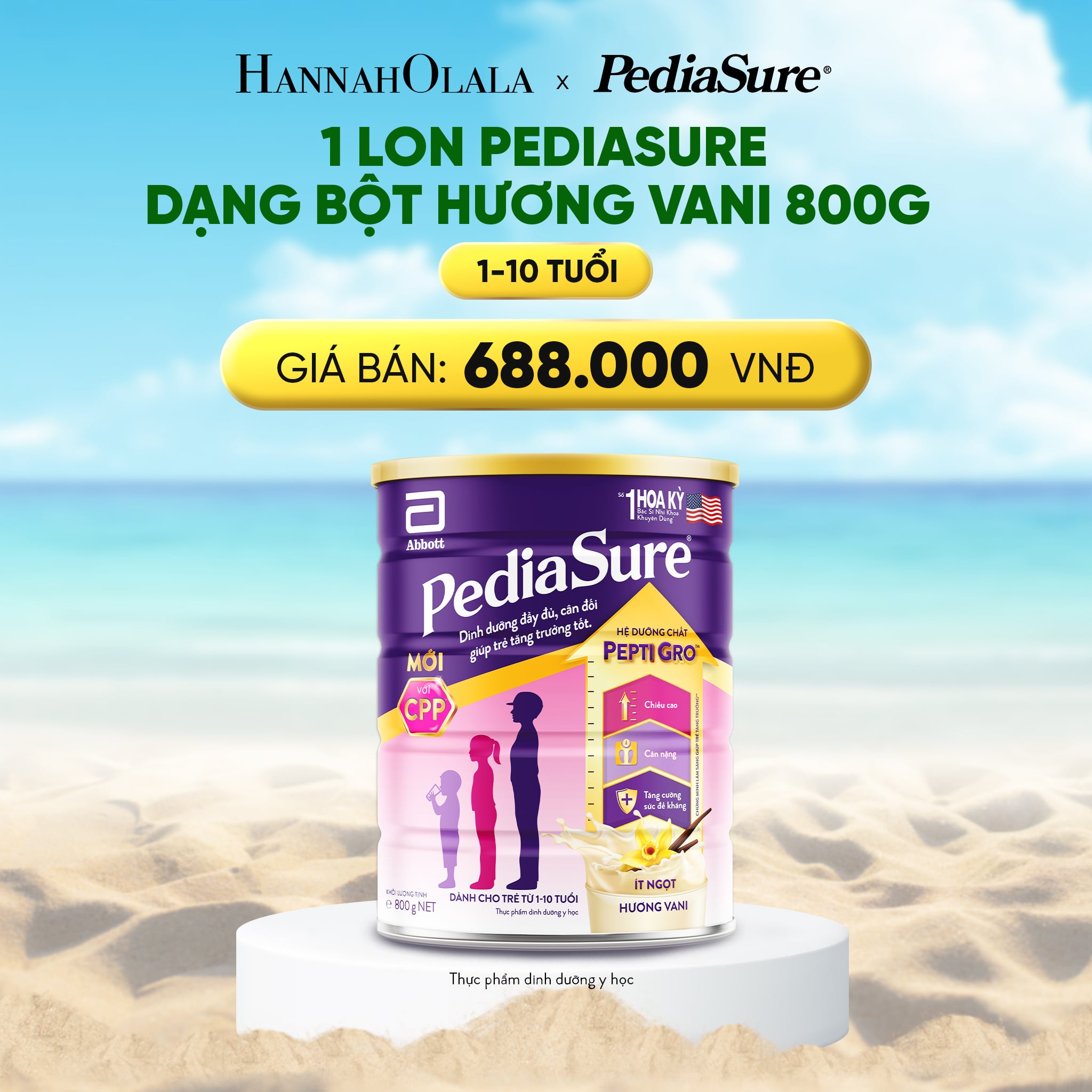Sữa Bột Abbott Pediasure Ba Hương Vani 800G (1 - 10 Tuổi)